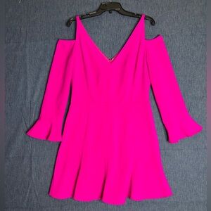 Alexia Admor Hot Pink Cold-Shoulder V-Neck Long Sleeve Mini Dress